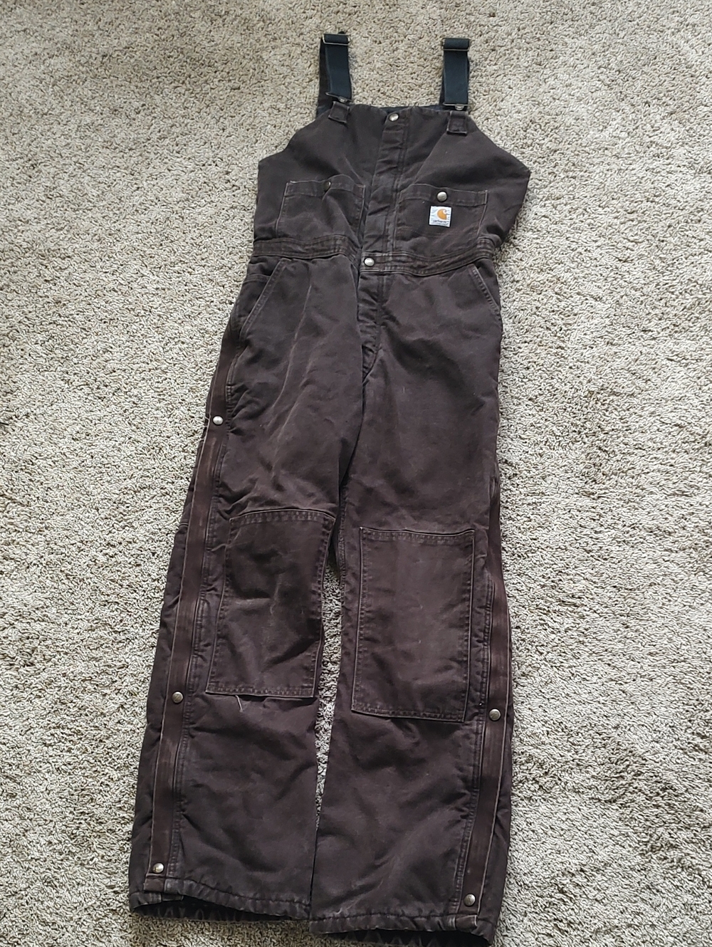 Carhartt Women's Dark Brown Duck Bib Overalls with Black Straps